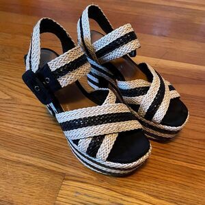 AZURA | cream & black amare heeled platform sandals 38